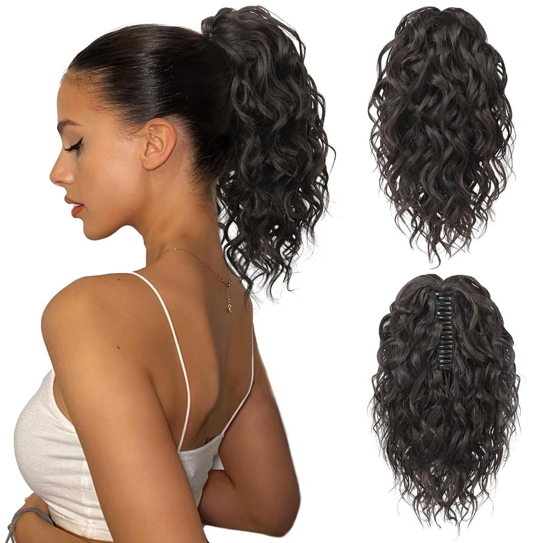 Flufymooz Ponytail Extension, 12" Short Claw Ponytail Extension Wavy Curly Jaw Clip in Pony tails Hair Extension Natural Synthetic Hairpiece for Women (Black Brown) Flufymooz Ponytail Extension, 12" Short Claw Ponytail Extension Wavy Curly Jaw Clip in Pony tails Hair Extension Natural Synthetic Hairpiece for Women (Black Brown)