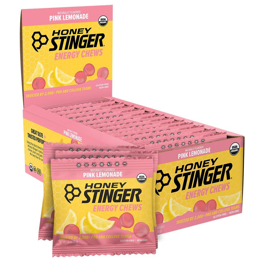 Honey Stinger Organic Pink Lemonade Energy Chew, Gluten Free & Caffeine Free, for Exercise, Running and Performance, Sports Nutrition for Home & Gym, Pre and Mid Workout, 12 Pack, 21.6 Ounce