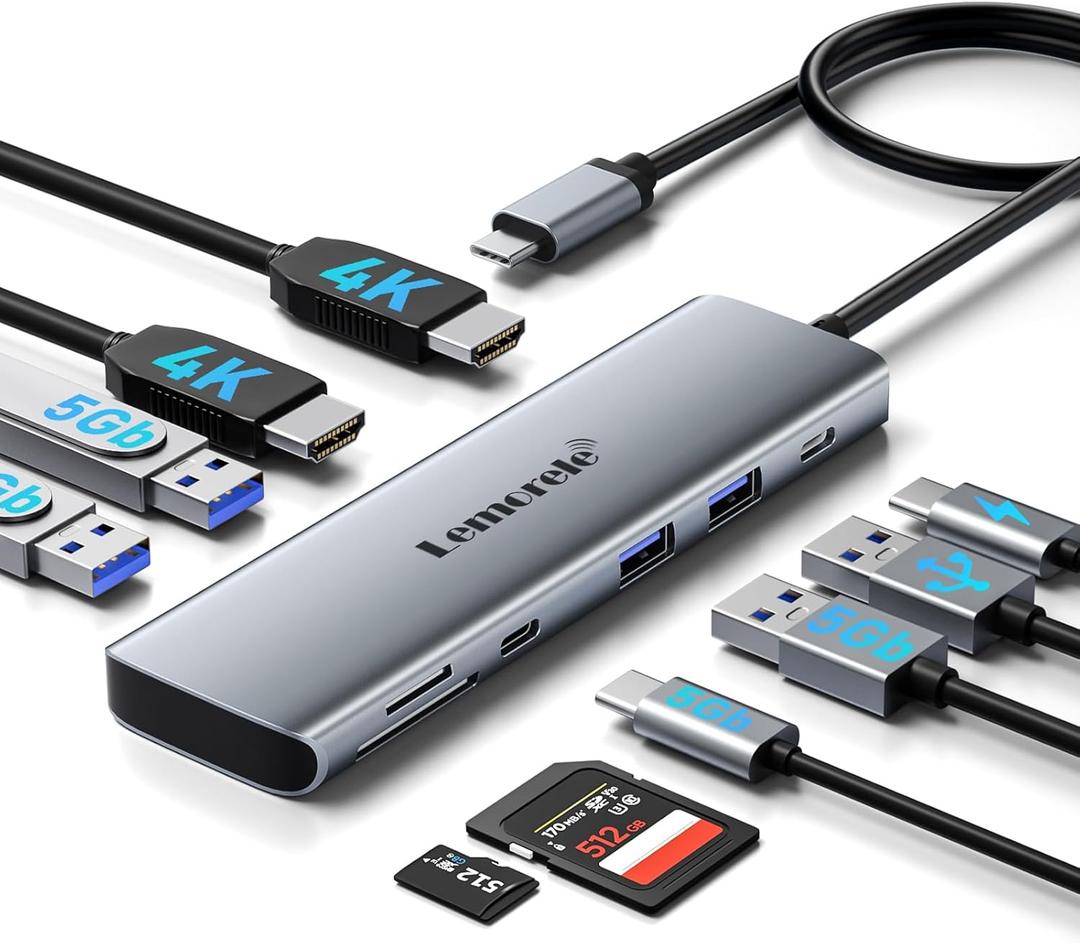 Laptop Docking Station Dual HDMI Monitor, 10 in 1 USB C Hub with 2 HDMI Ports, PD Charging, SD/TF, 5 USB C/A Ports, Laptop Docking Station for Dell XPS/HP/Lenovo/Surface(MacOS only Supports SST Mode)