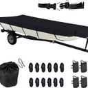 Jon Boat Cover 12ft 420D Waterproof Trailerable Jon Boat Upgraded Version with Additional Fixing Accessories Scratch-Resistant All-Weather Protection (12ft Long,Beam Width up to 56in, Black)