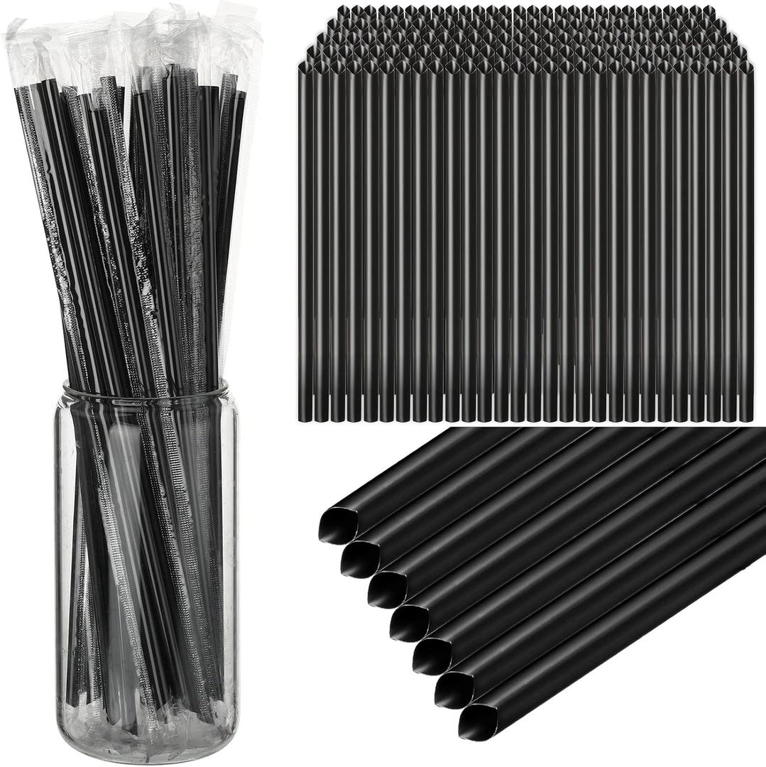 Gerrii 1000 Pcs Black Individually Wrapped Straws Extra Long 6 mm Plastic Drinking Straws Disposable for Party Restaurant Home Milkshakes Coffee Juice Beverage Smoothie (10)