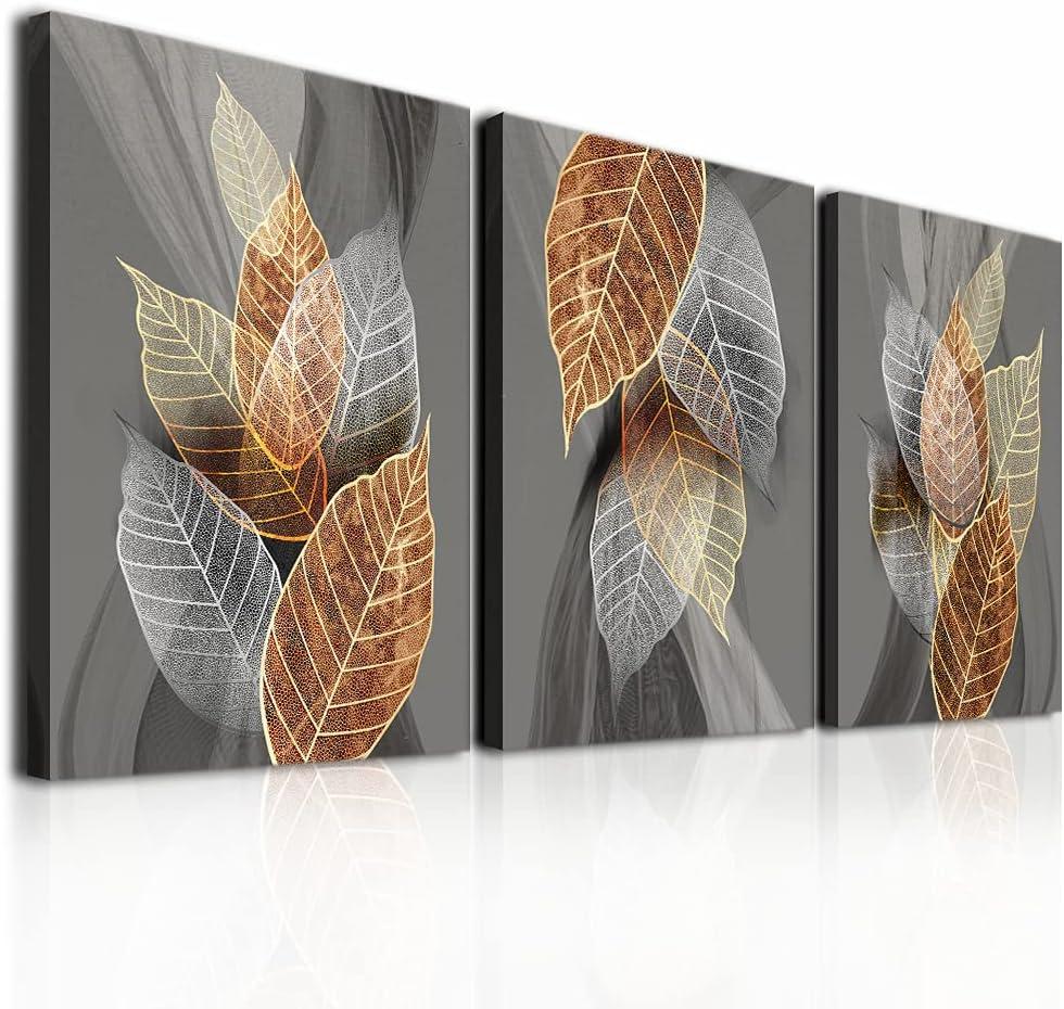 Canvas Wall Art For Living Room Family Wall Decorations For Kitchen Modern Bathroom Wall Decor Black Paintings Abstract Leaves Pictures Artwork Inspirational Canvas Art Bedroom Home Decor 3 Pieces (16x24inches*3pcs, Abstract Leaf Painting)