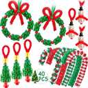 Christmas Crafts for Kids Adults Families, Beaded Ornament Kit to Make Wreath/Candy Cane/Xmas Tree/Snowman, Holiday Decorations Party Supplies, 40 Pieces