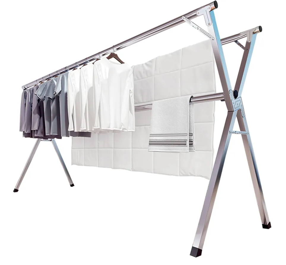 JAUREE 95 Inches Clothes Drying Rack, Drying Rack Clothing Folding Indoor Outdoor, Heavy Duty Stainless Steel Laundry Rack, Foldable Portable Large Clothes Rack Garment Rack with 20 Windproof Hooks