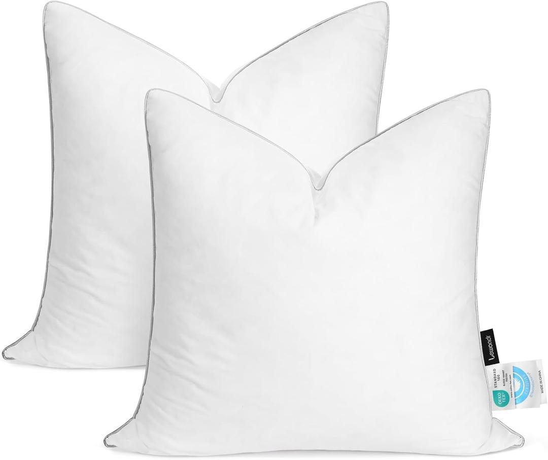 Lewondr 18x18 inch Pillow Insert Set of 2, Down and Feather Throw Pillow Inserts Premium Soft Fluffy with Piping Edge, 100% Down-Proof Square Pillow Insert for Living Room Sofa Couch Bed, White