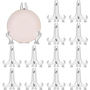 12 Pack 7 Inch Clear Plastic Easels or Stand/Plate Holders to Display Pictures or Other Items at Weddings, Plate Stands for Home Decoration, Birthdays, Tables