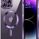 Hython Magnetic Clear for iPhone 14 Pro Max Case with Camera Lens Protector [Compatible with MagSafe] Plating Edge Slim Soft TPU Cover Protective Phone Case for iPhone 14 Pro Max 6.7", Deep Purple