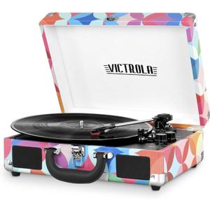 Victrola Journey Bluetooth Portable Suitcase Record Player  with Built-in Speakers, 3 Speed Vinyl Record Player, RCA Out, Headphone Jack (GEO)