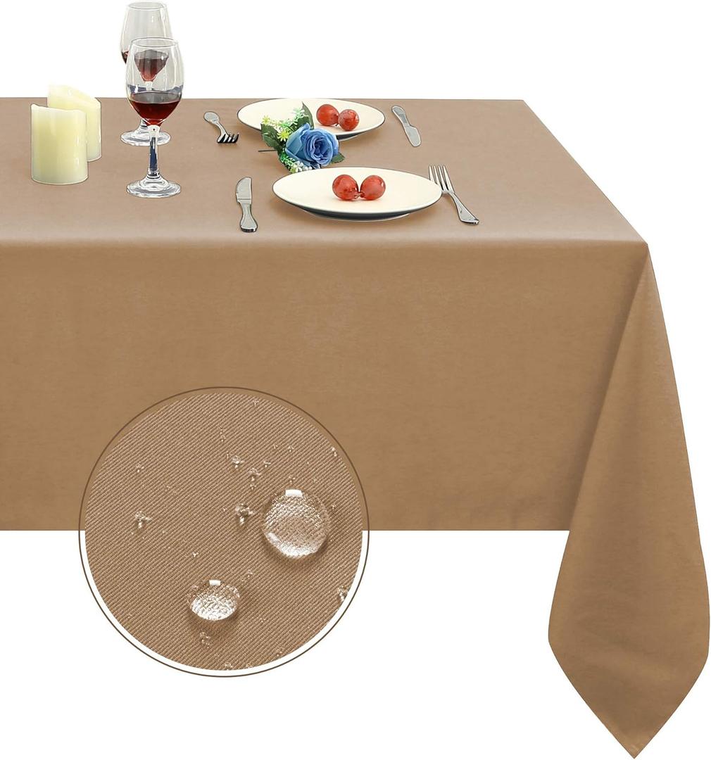Obstal 210GSM Rectangle Table Cloth - Heavy Duty Water Resistance Microfiber Tablecloth, Decorative Fabric Table Cover for Outdoor and Indoor Use (Coffee, 60 x 84 Inch)