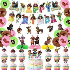Dachshund Birthday Party Decorations - Dachshund Party Supplies including Happy Birthday Banner, Spirals, Cake Toppers, Table Centerpieces, Balloons (LQ)