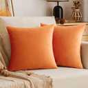 EMEMA Fall Orange Velvet Throw Pillow Covers 18x18 Inch Set of 2 Decorative Square Pillowcase Soft Solid Cushion Case for Couch Sofa Bed Bedroom Livingroom