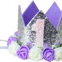 Kirei Sui Baby Silver Lavender One 1st 1/2 Half Birthday Rosettes Crown Headband