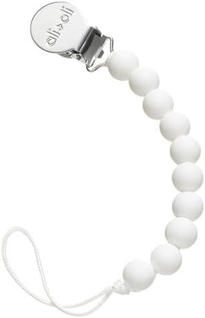 Ali+Oli Silicone Pacifier Clip for Baby (White) 100% Food-Grade BPA Free Newborn Pacifier Holder Infant Binky Clip for Baby Boy or Girl