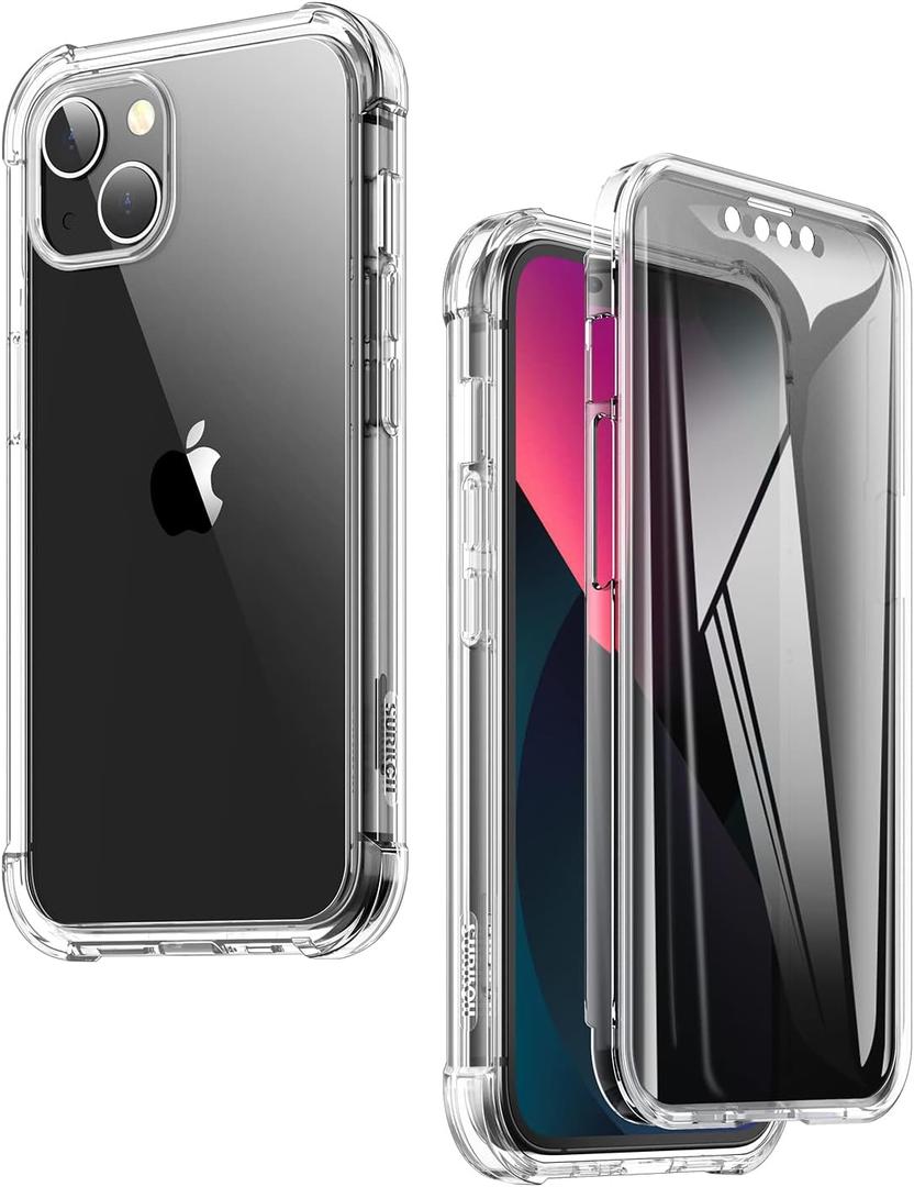 SURITCH iPhone 13 Case with Privacy Screen Cover 6.1 Inch 360 Degree Transparent Shockproof Silicone Bumper [Ultra Hybrid] Full Body Protection Case