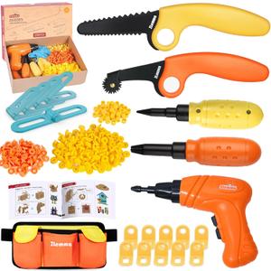 Kids Cardboard Construction Tool Set with Electric Drill & Tool Belt -258PCS, STEM Building Kit for Creative Craft Projects, Educational DIY Engineering Toy for Boys & Girls