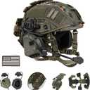 Tactical Helmet with Headset,4in1 Upgraded Adjustable with Helmet Cover for Airsoft Cosplay Military Tactical Gear (GREEN)