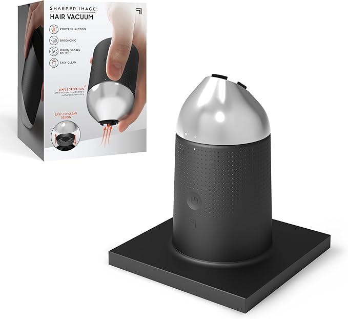 Sharper Image® Wireless Hair Vacuum, Powerful Suction for Grooming Clean-Up, One-Touch Operation, Easy-Clean Nozzle, Charging Base, Ergonomic Comfort Grip with Soft-Touch Finish, Rechargeable Battery