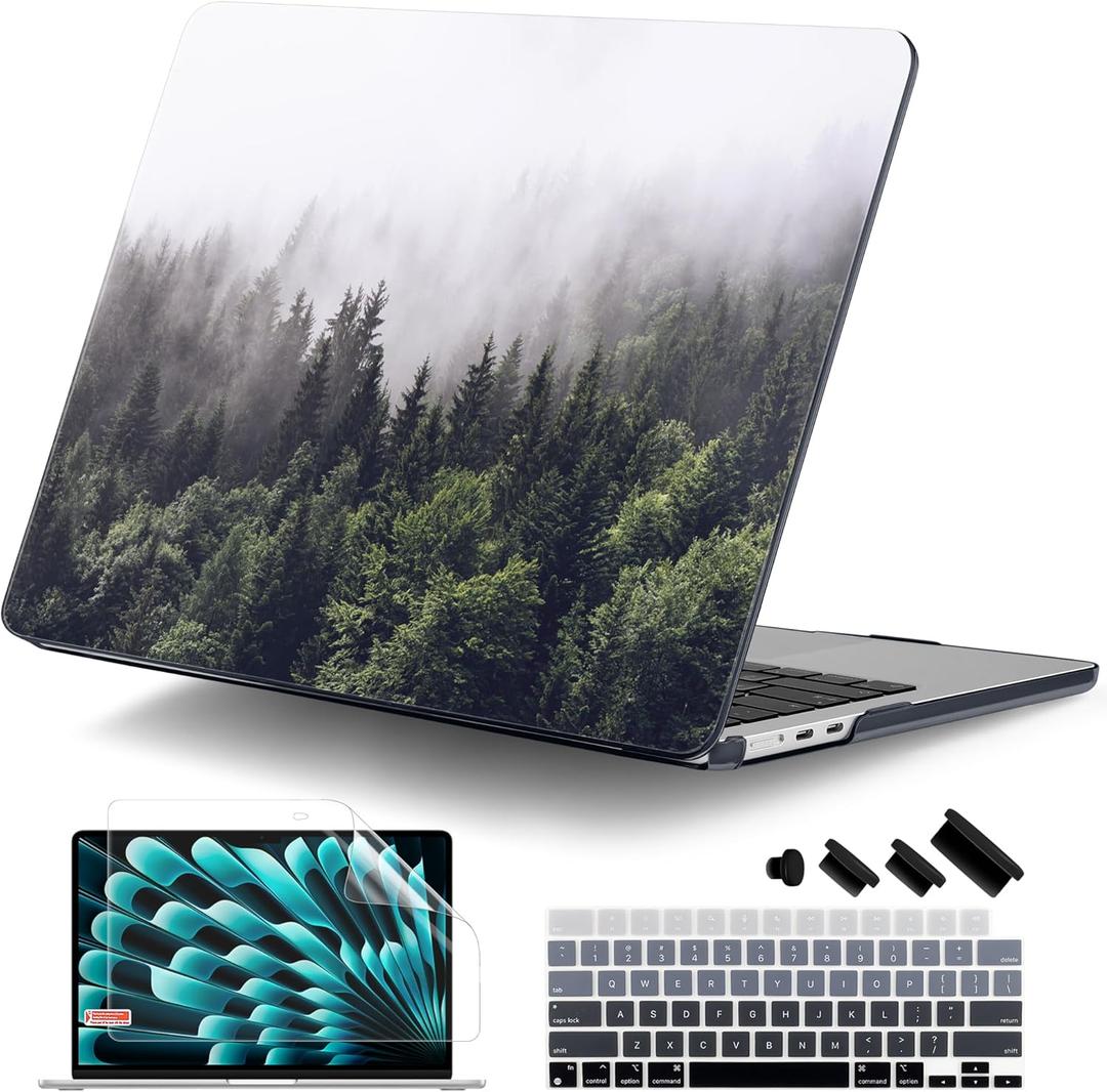 DONGKE Compatible with M5 MacBook Air 15 inch Case 2026 2025-2023 A3448 A3241 A3114 A2941 M4 M3 M2 Liquid Retina Display Touch ID, Protective Hard Shell Cover & Keyboard Skin - Forest