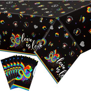 Bencailor 6 Pcs Rainbow Pride Tablecloth 54 x 108 Inches Gay LGBT Rectangular Table Cover Disposable Plastic Rainbow Table Cloth for Parade Pride Month Party Supplies