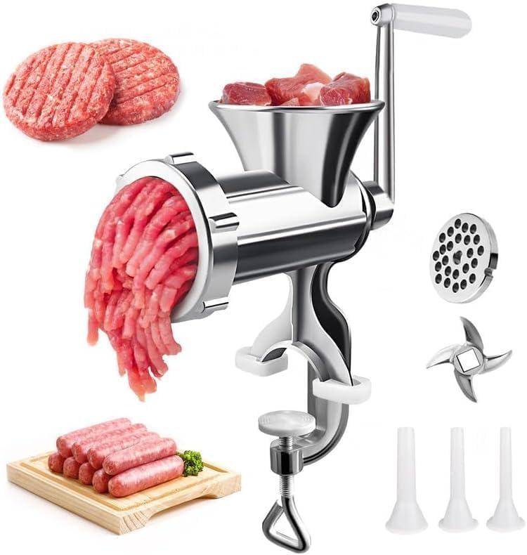 Meat Grinder Manual Mincer - Manual Meat Grinder Sausage Maker Table Mount Pork Mincer Sausage Stuffer Funnel Make Homemade Burger Patties Hand Operated Kitchen Tool