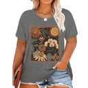 Plus Size Tops for Women Vintage Flower Graphic Tees Boho Floral Wildflowers Casual T Shirt Summer Short Sleeve Tops(Gray2,XL)
