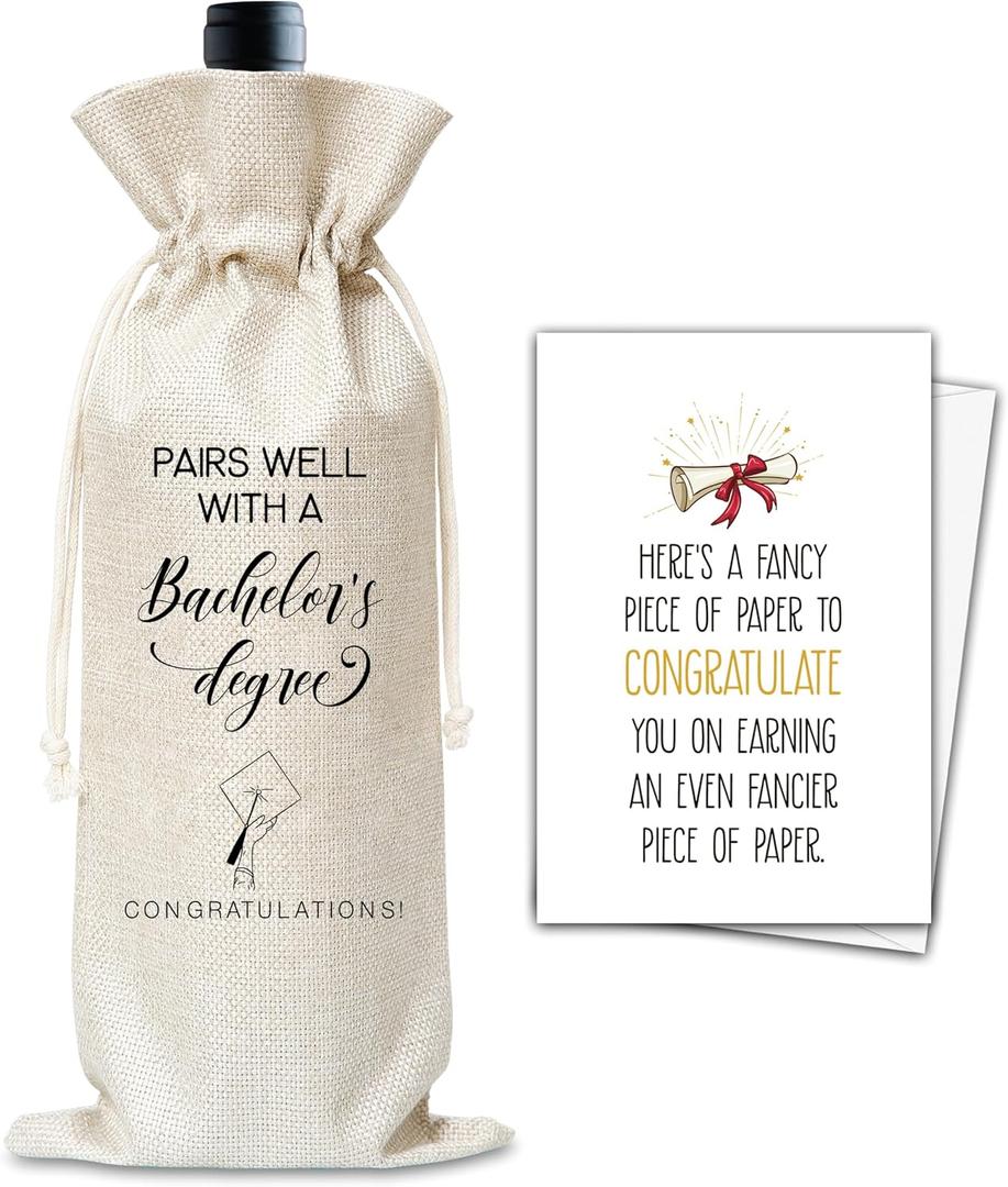 2 x Graduation Bottle Gifts Bag, Bachelor's Degree Graduation Reusable Bottle Bag, College Graduation Party Decor, Graduation Gifts Bag For Women Man Friend Classmate, Burlap Drawstring Bottle Bag With Card-10