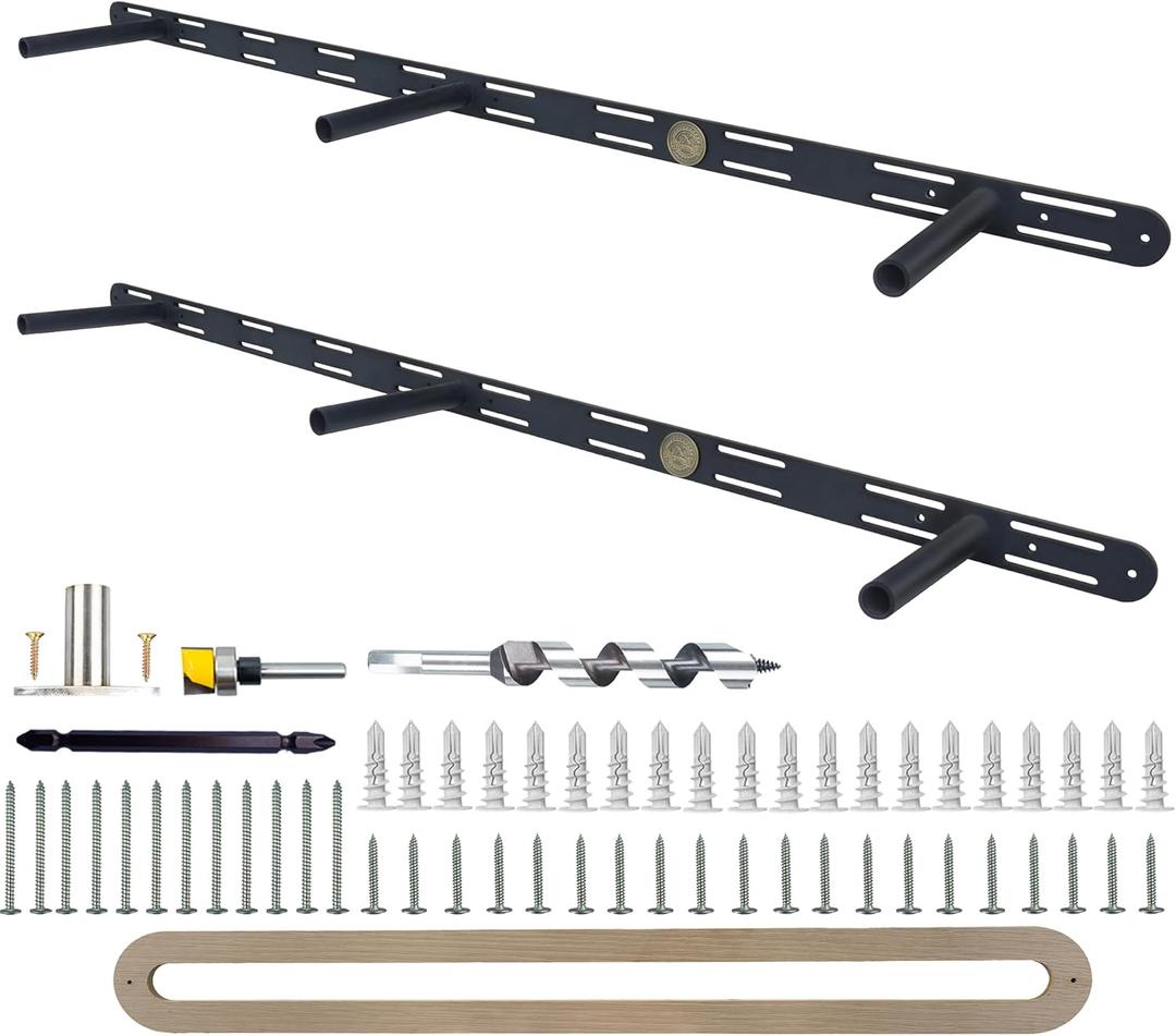 42 inch Heavy Duty Floating Shelf Bracket Set of 26 Inch Rod Solid Steel Hidden Shelf Brackets for Floating Wood ShelvesInvisible Wall Mount Bracket for Home & Office(42 inch with Build Kit)