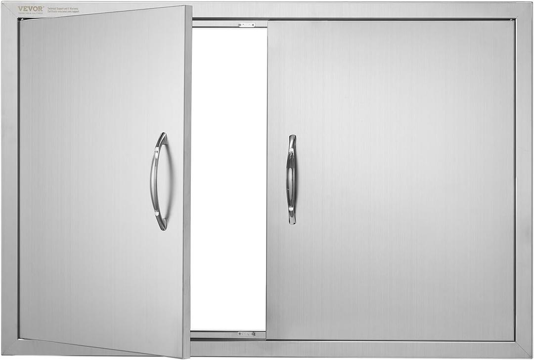 VEVOR BBQ Double Door, 35W x 24H Inch Stainless Steel Flush Mount Vertical Door with Handles, for Grilling Station