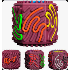 Luckyrao Sensory Activity Cube with 10 Strings  Anxiety Relief Fidget Toy for Children/Adults, Autism ADHD Focus, Compact Stress Reducer for Travel (red)