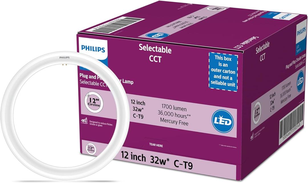 Philips 8" Circline 4-CCT Selectable White Color Temperature Plug and Play T9 Type A LED, 1-Pack