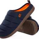 LongBay Mens Slip on Slippers Two-Tone Indoor Outdoor House Shoes Memory Foam Camping Garden Down Clogs (11, Navy Blue)