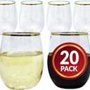Reli. 12oz. Disposable Wine Glasses Gold-Rim (20 Pack) Stemless Crystal Clear | Reusable & Recyclable BPA-Free Food-Grade Plastic | Shatterproof Party Cups for Juices, Cocktails, Whiskey Any Occasion