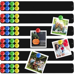 6 Pcs 15" x 2" Magnetic Display Board Souvenir Bulletin Board Strip Set with 48 Pcs Colorful Magnet for Office Home Wall Display Notes, Photos(Black)