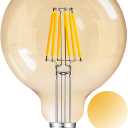 10W Dimmable Large LED Globe Bulb 80W Equivalent 800 Lumens, 2700K Warm White E26 Medium Base, Vintage Edison Style G125 Oversize Amber Globe Glass, G40 Replacement LED Filament Light Bulb