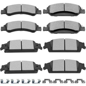 SCITOO Brake Pads Kits Front Semi-Metal Rear Ceramic 8pcs Fit for Cadillac Escalade,Escalade ESV,for Chevy Silverado 1500,Suburban,Tahoe,for GMC Sierra 1500,Sierra 1500 Limited,Yukon,Yukon XL
