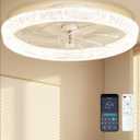 Ceiling Fans with Lights and Remote Fandelier - 20'' Flush Mount Low Profile Modern Ceiling Fans for Bedroom - Stepless Color Temperature and 6 Speeds, White Regular Crystal