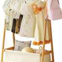 Dress Up Rack - Clothing Rack with Storage Box, Dress Up Storage, Small Foldable Bamboo Garment Stand with Hanging Rods, Dress Up Holder