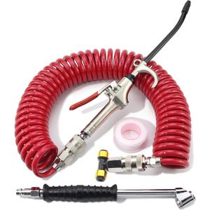 iBroPrat Air Blow Gun Kit,Heavy Duty Air Seat Blow Gun Kit for Semi Truck Air Hose with 30FT (9M) Long Coil and Extended Dual Head Tire Air Chuck Red