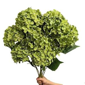 WISTART 8 Pcs Large Hydrangea Artificial Flowers 27.5 inches Realistic Single Long Stem Full Faux Silk Hydrangea Bouquets Flowers Arrangements Home Decor DIY Wedding Centerpieces (Dark Green)