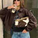 Arssm Womens Faux Suede Bomber Jacket Casual Lapel Pilot Jackets Coat Oversized Long Sleeve 2025 Fashion Outerwear (Coffee)