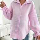 MakeMeChic Women's Maternity Blouse Spring Striped Long Sleeve Pregnancy Button Down Shirts (Pink, XL)