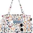 Miss Adola Large Corduroy Tote Bag for Women - Cute Shoulder Reusable Canvas Bags with Zipper Multi-Pocket for School, Watercolor Wildflower