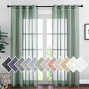 NICETOWN Linen Sheer Curtains Flax Textured for Living Room, Grommet Semi Sheer Vertical Drapes Privacy with Light Filter for Home Office/Farm House, W52 x L84, Olive Green, 1 Pair