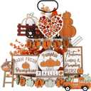 Maitys 23 Pcs Thanksgiving Tiered Tray Decoration Set Fall Pumpkin Maple Leaf Truck Wooden Sign Table Centerpieces Decor for Autumn Thanksgiving Day Farmhouse Kitchen Table Shelf Supplies
