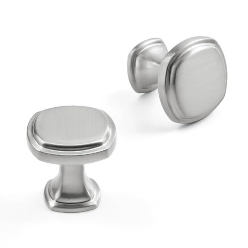 HESTIA HARDWARE 10 Pack Knobs for Cabinets and Drawers | Square Satin Nickel Cabinet Knobs and Kitchen Hardware | Brushed Nickel Vintage Drawer and Dresser Knob (Z20.10.S)