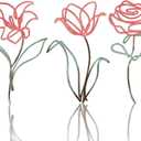 Oubasa 3 Pieces Metal Flowers Wall Art Decor, Rustic Farmhouse Metal Wall Ornament Arts Pink Minimalist Floral Decor for Bathroom Kitchen Bedroom Living Room, 6x10 Inches - Housewarming Gifts