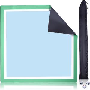 IVENOKII Light Blue Mah Jongg Mat 31.5x31.5 Inch Thick Neoprene Noise Reduction NonSlip Table Game Mat for Table, Mahjong, Dominoes, Poker & Board Games, with Storage Bag & 4 Dice