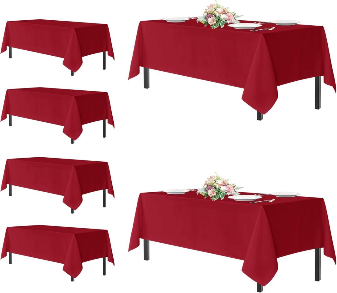 sancua Rectangle Tablecloths for 8 Foot Tables, 6 Pack - Washable Polyester Fabric Table Cloth for Wedding Party, Birthday, Banquet Reception, 60x120 Inch, Red