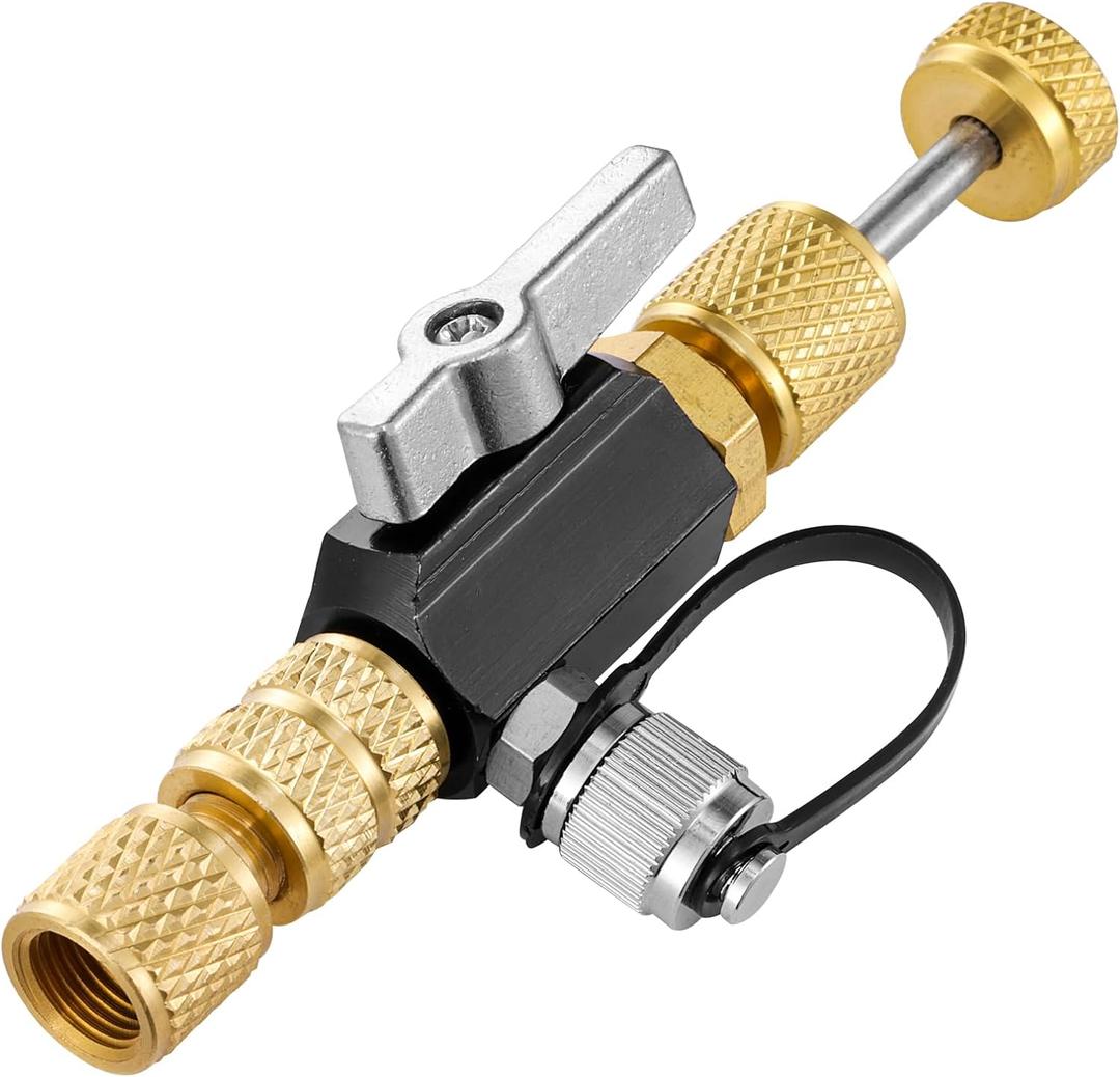 HVAC Valve Core Removal Tool, Valve Core Remover Installer Tool, 1/4" Mega Flow Vacuum-Rated Valve Core Removal Tool and 5/16 Conversion Adapter for R22 R410A R134A