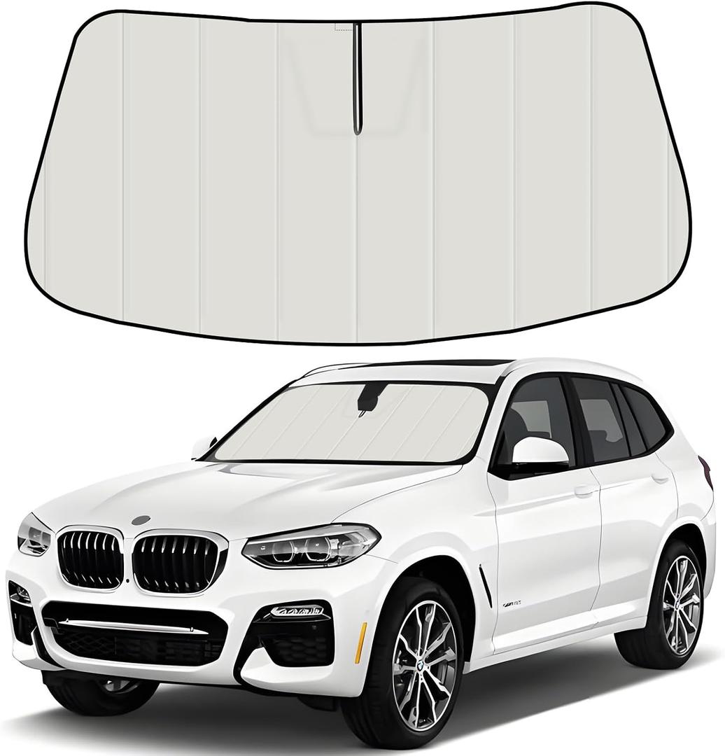 Windshield Sun Shade for BMW X3 2018-2024, Front Window Visor Accessories, Folding Design Blocks Heat & UV Rays Maintain Cool Interior and Save Space